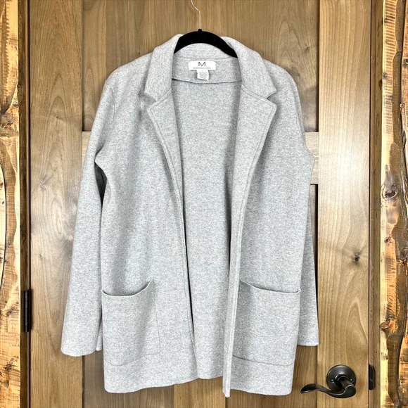 Magaschoni Sweaters - Magaschoni Grey Thick Knit Wool Blend Open Front Blazer Cardigan Size S